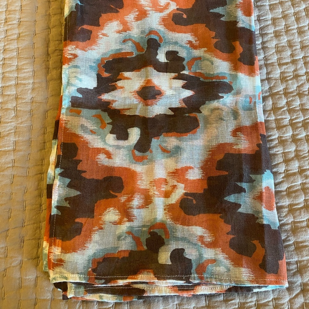 World Market abstract-patterned brown/mint/orange/ivory rayon scarf/wrap